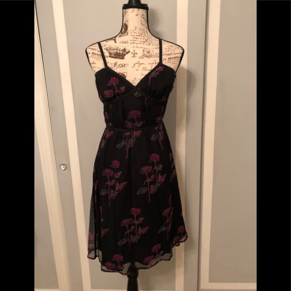 Tocca black floral silk dress, size 2